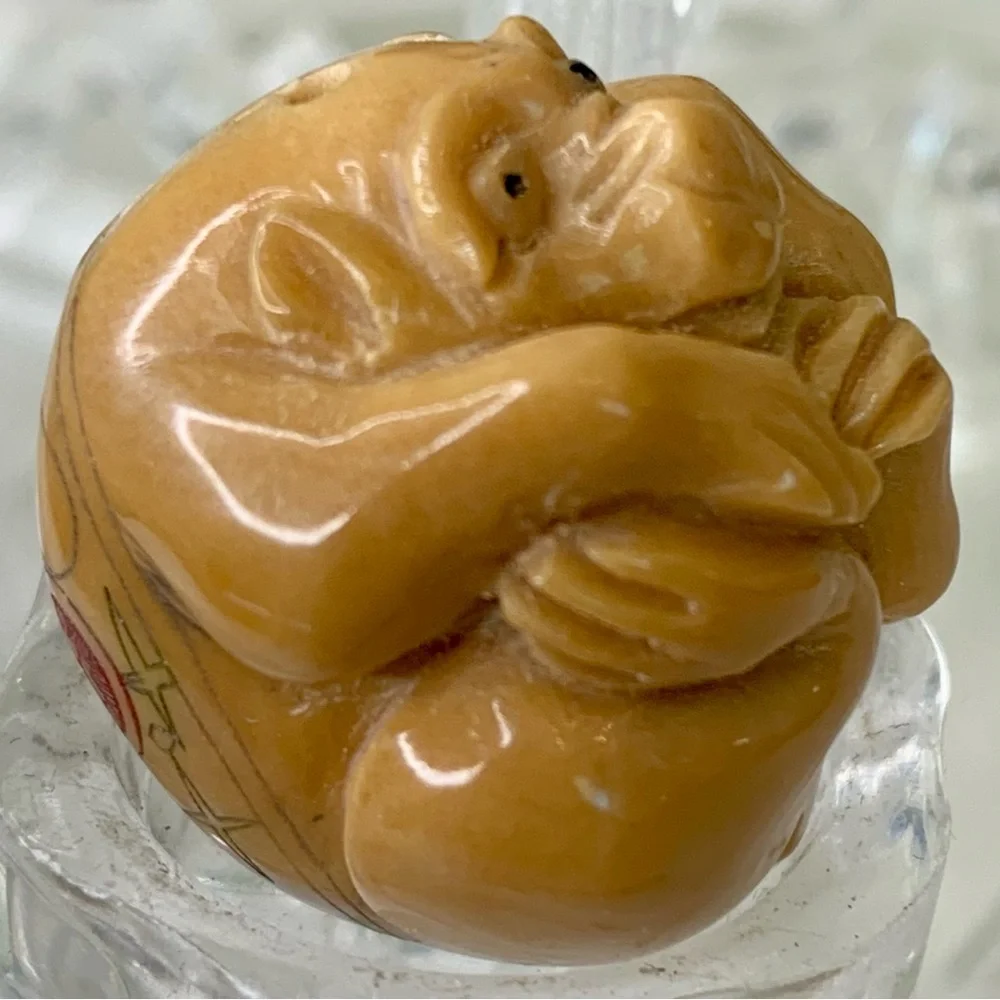 Vintage NETSUKE Carved Tagua Nut Monkey Animal Carving Bead Figurine Japanese